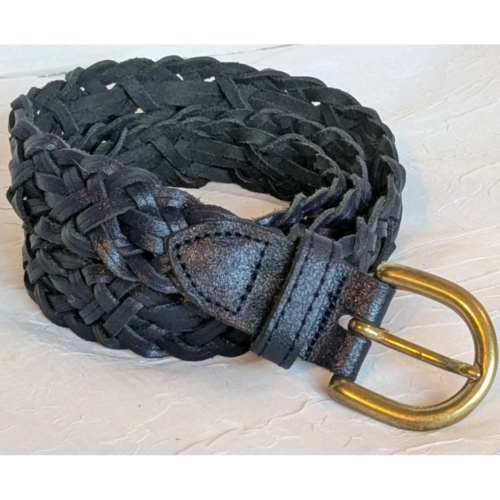 Capezio Leather Belt Braided Navy Woven Blue Womens Argentina Genuine Sz XL Vtg